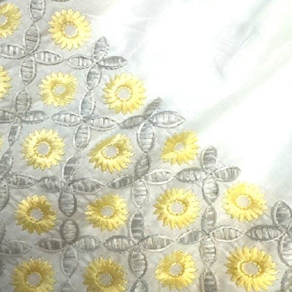 WHITE EMBROIDERY FROCK YELLOW AND GREY